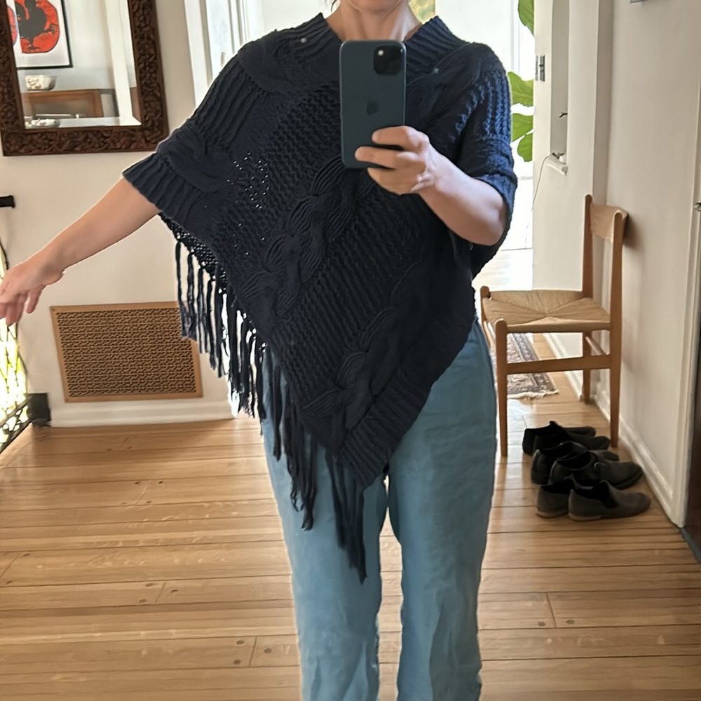 JOIE gorgeous cotton and cashmere poncho indigo “one size fits all”
